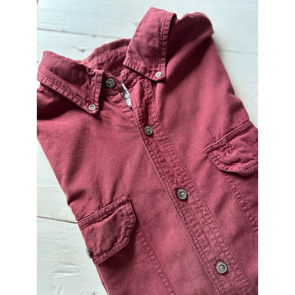 Carhartt Mens Short Sleeve Button Down Shirt Brick Red Cotton Twill Large L